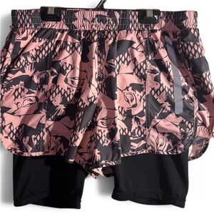 Pink and Black Athletic Shorts with Two-Layer Design